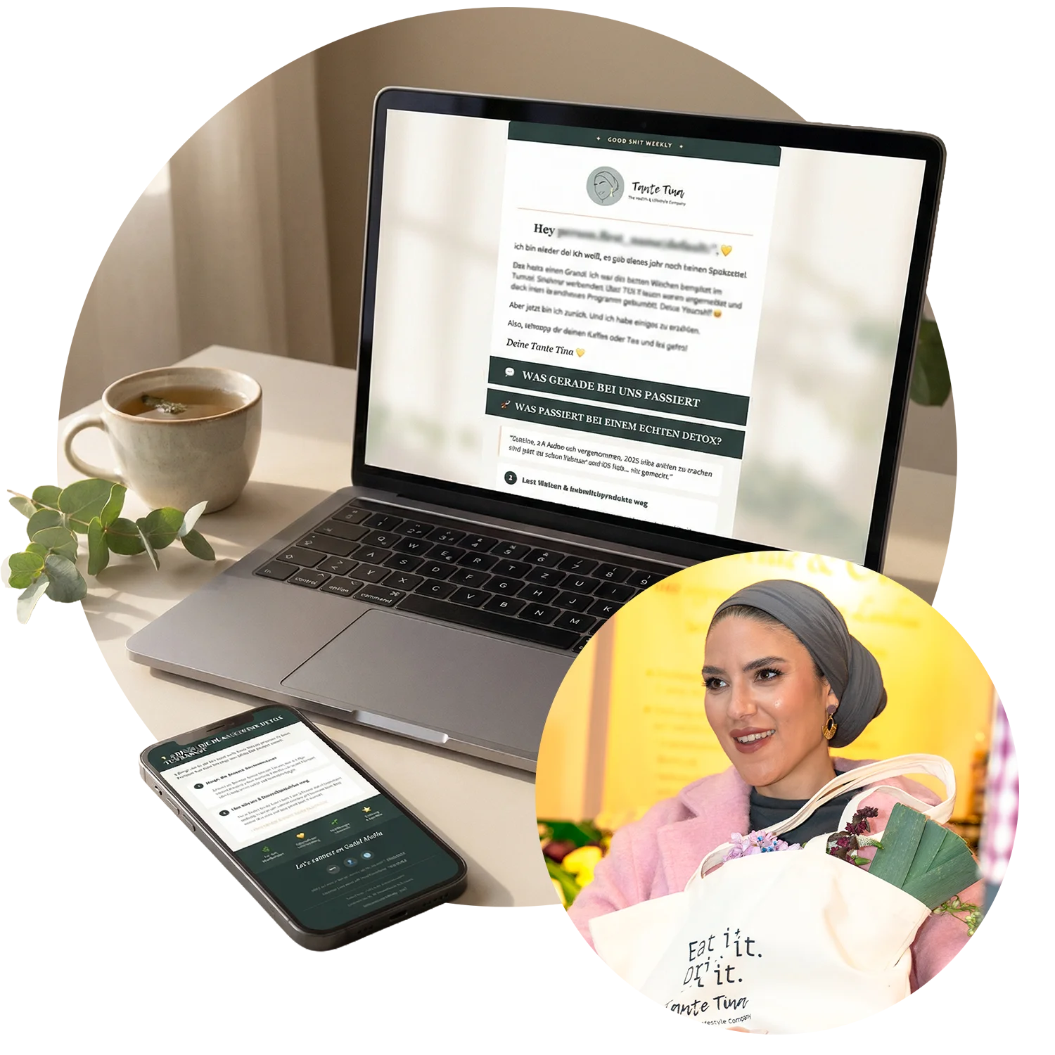 Tante Tina Newsletter – Laptop, Smartphone & Santina